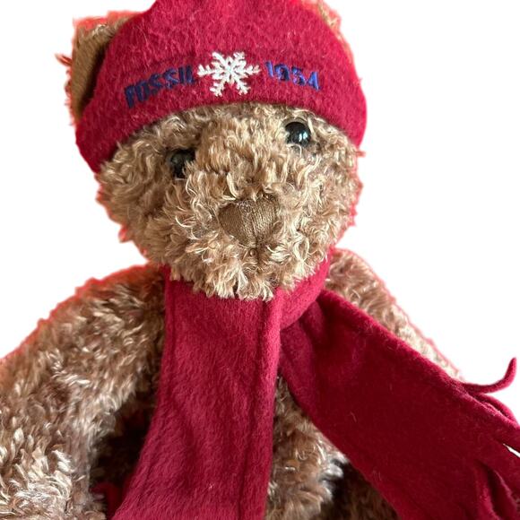 Fossil 15 Inch Plush Teddy Bear Winter Snowflake 1954 Hat and Scarf - Picture 2 of 7